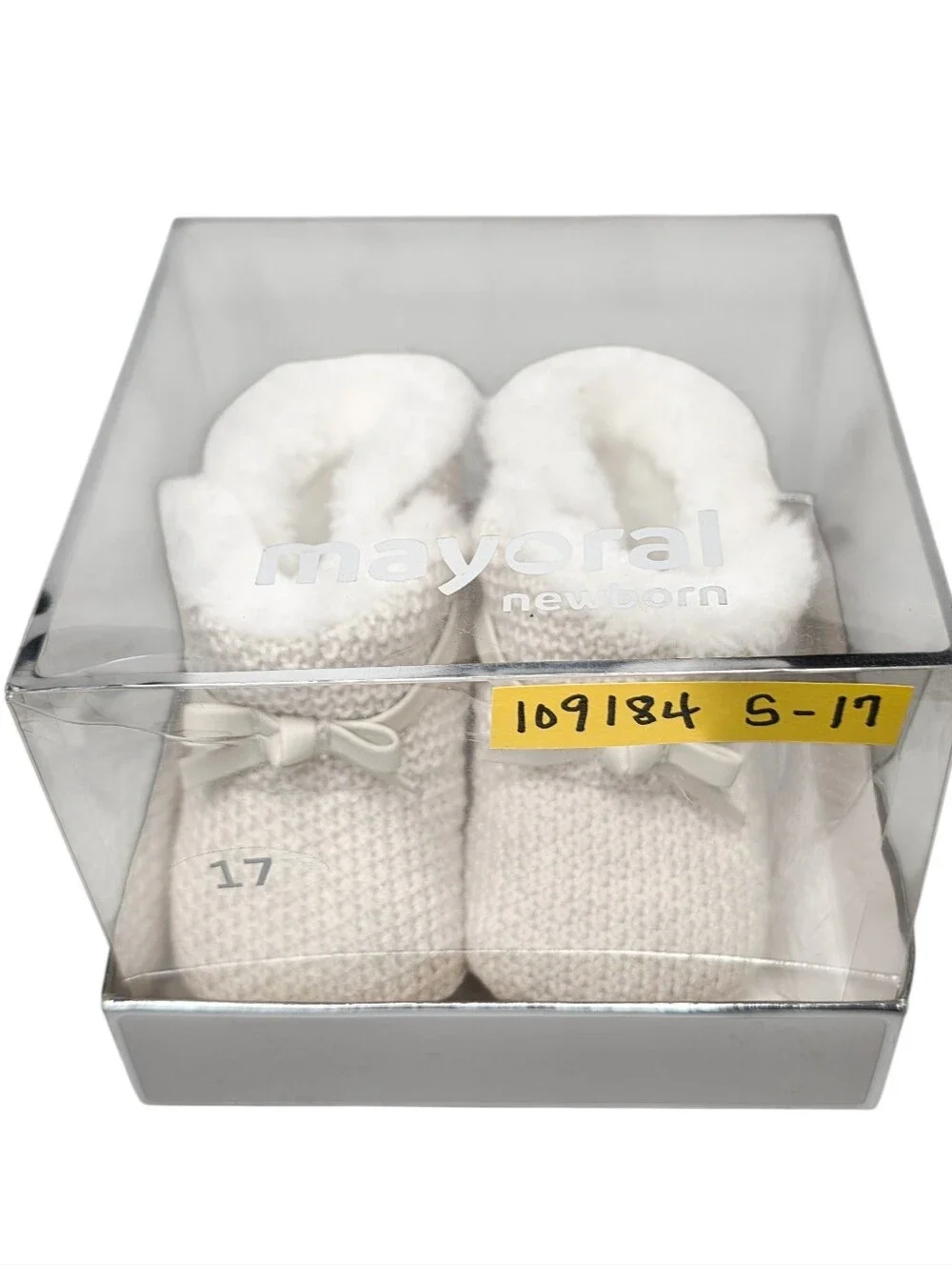 Baby Booties Cream White Faux Fur Knit Bow Accent Girls Boots Kids Shoes 5m - 7m